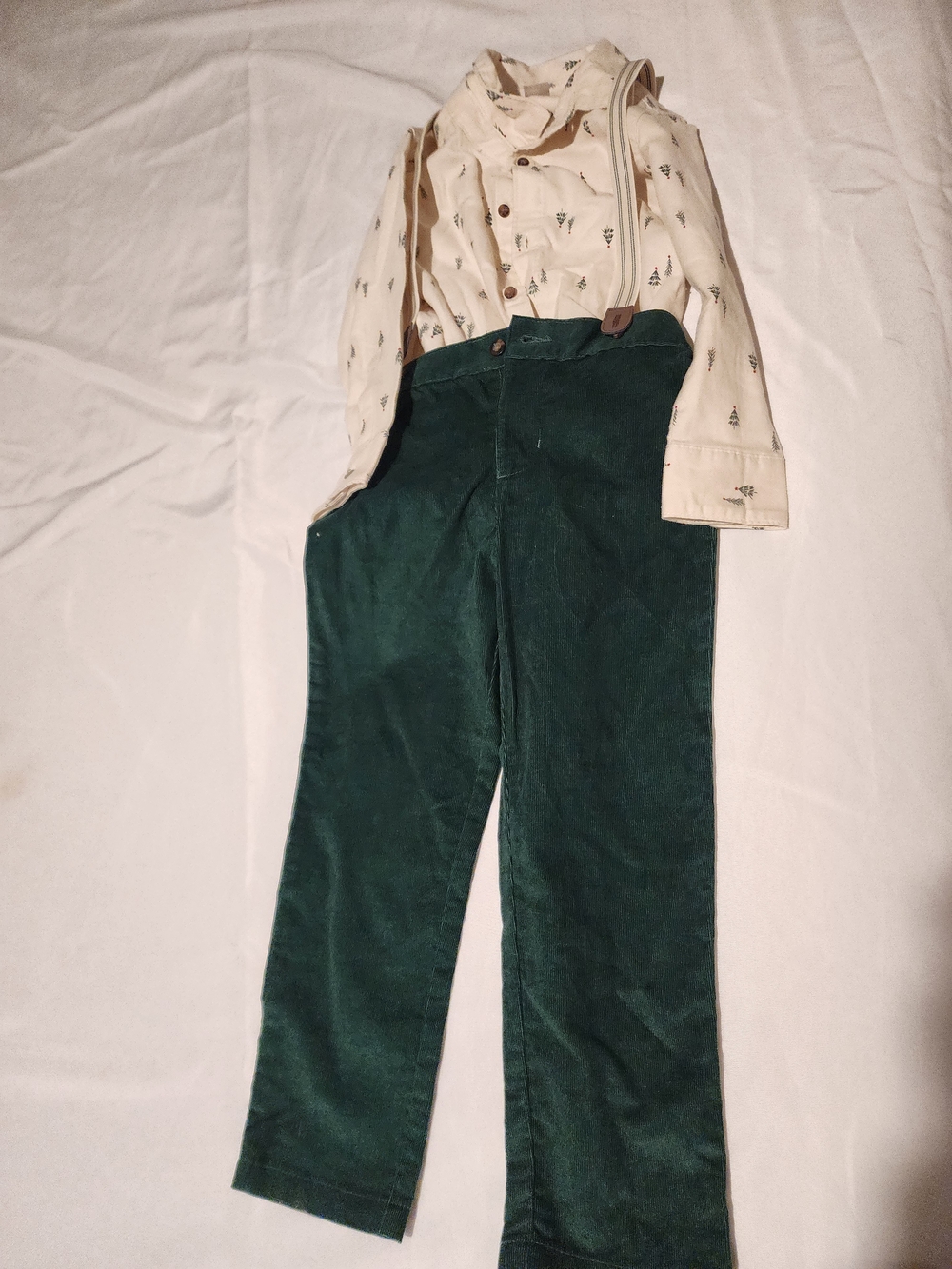 Carter's Dark Green Corduroy Straight-Leg Pants with Suspenders